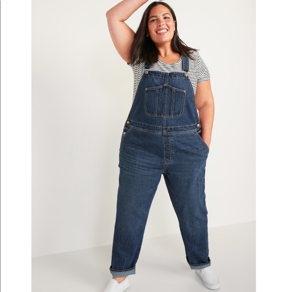 Old Navy Denim - Old Navy Women’s Slouchy Straight Workwear Dark Wash Jean Overalls Size 28